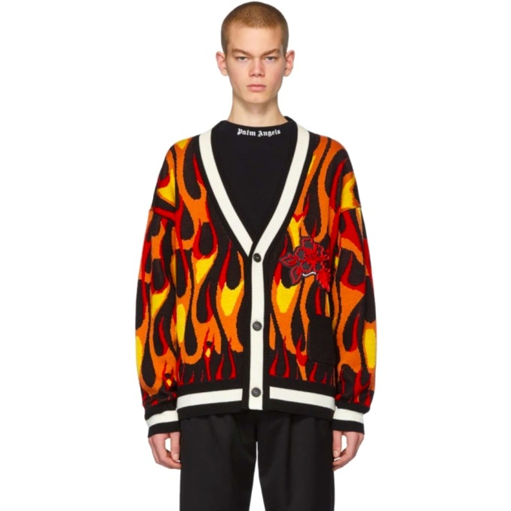 Palm Angels Wool Flames Cardigan.